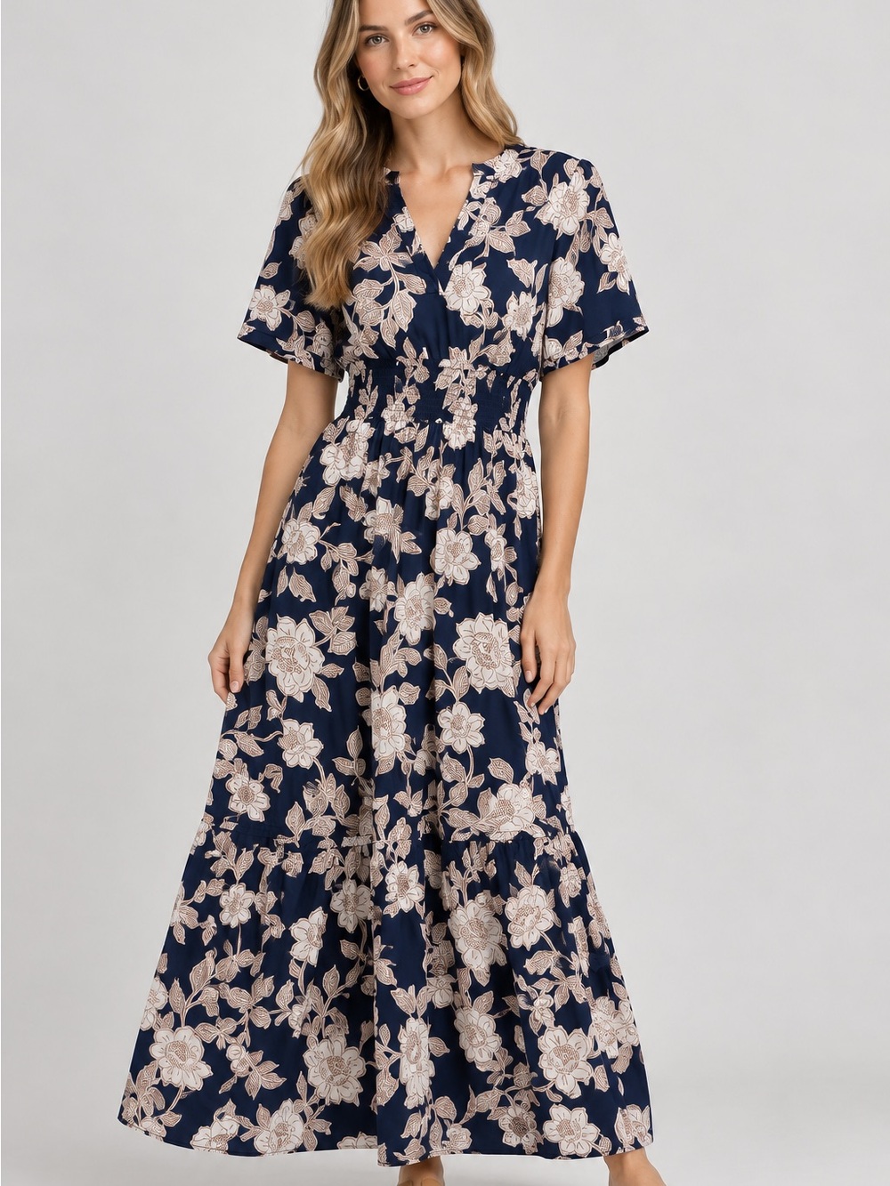 Sugarlips Lilo Night Tropics Floral Navy Poplin Maxi Dress Women’s XS Cottage